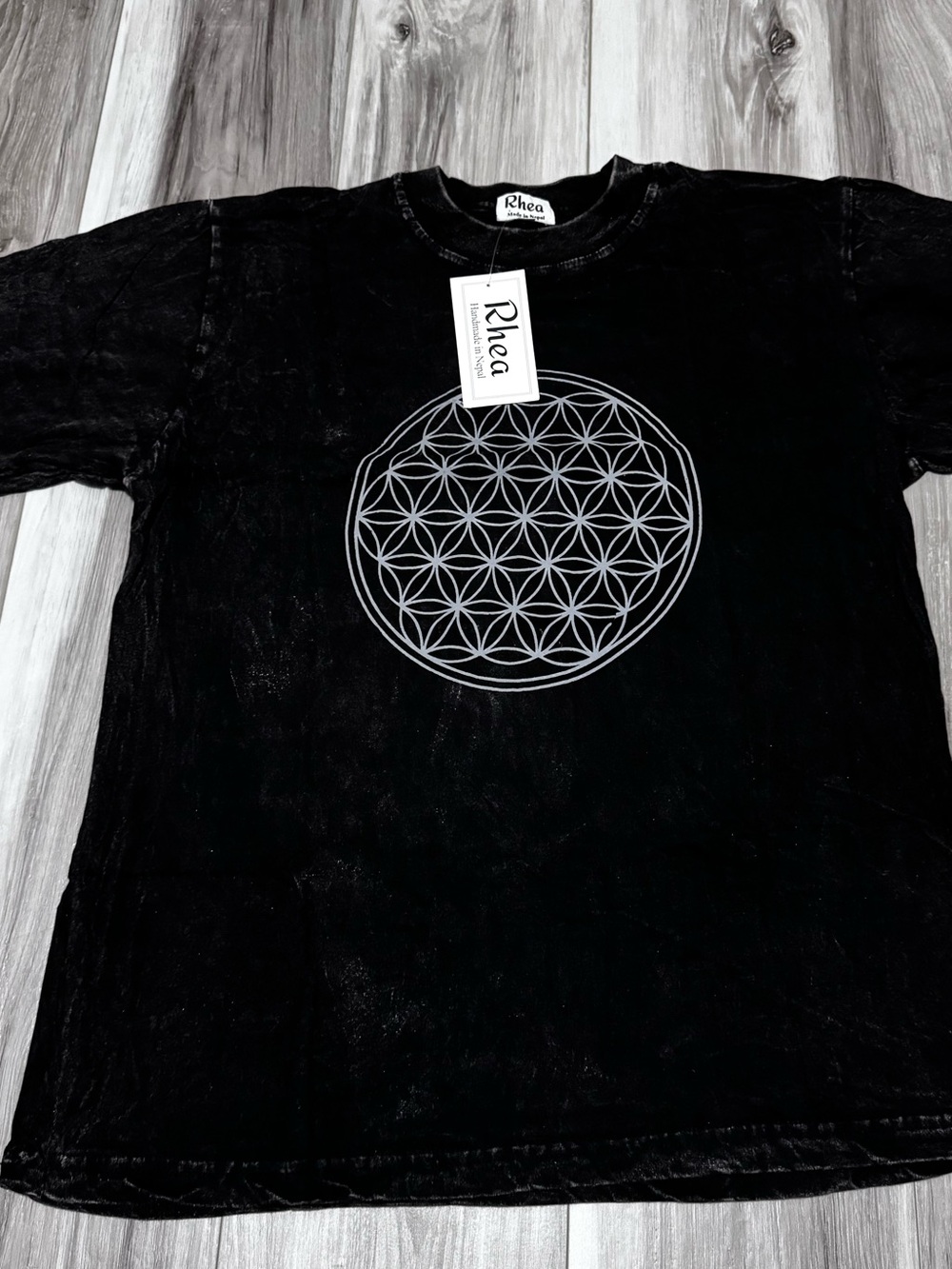 Rhea Flower of Life Acid-Wash Boho T-Shirt – Large